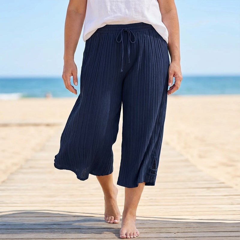 Pantalon Femme Coton Lin Taille Élastique Coupe Large Décontractée