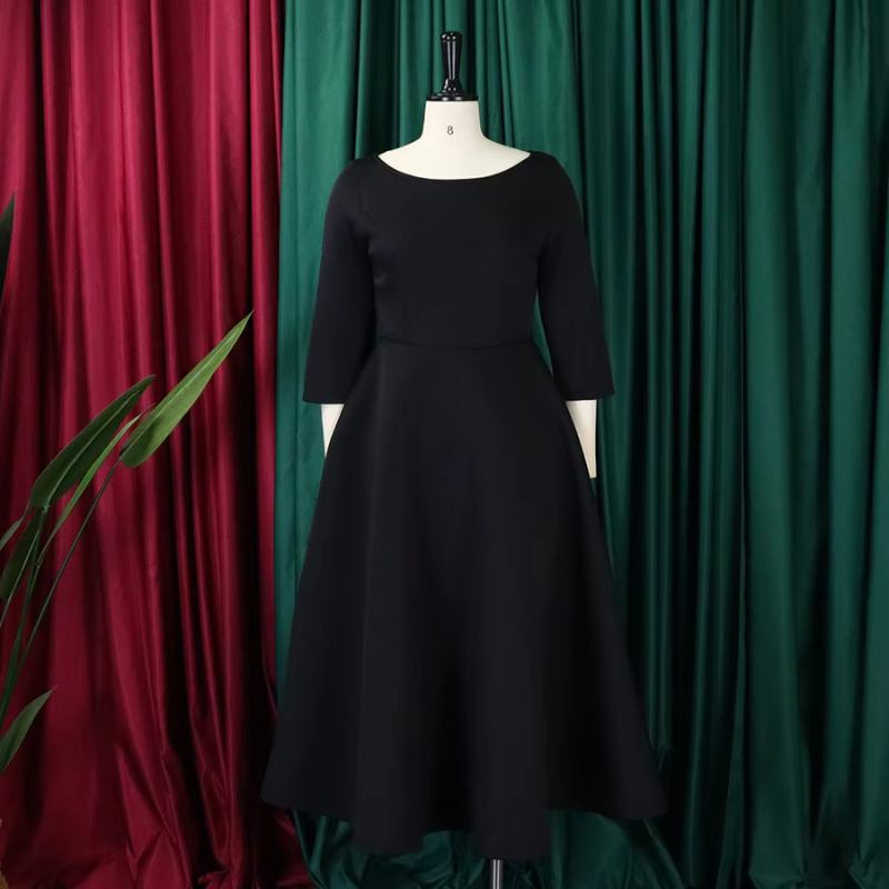 Robe Femme Élégante Mi-Longue Col Rond