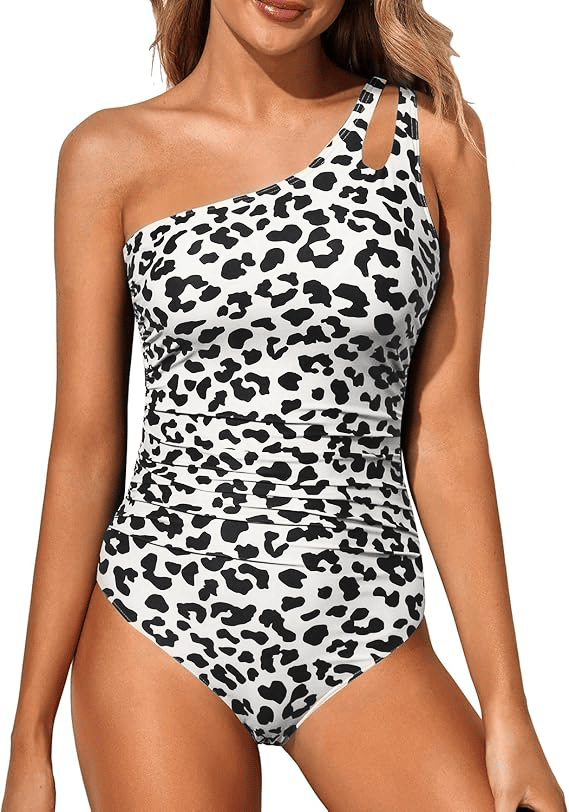 Maillot de bain Femme Une épaule Imprimé Tropical Coupe Ajustée
