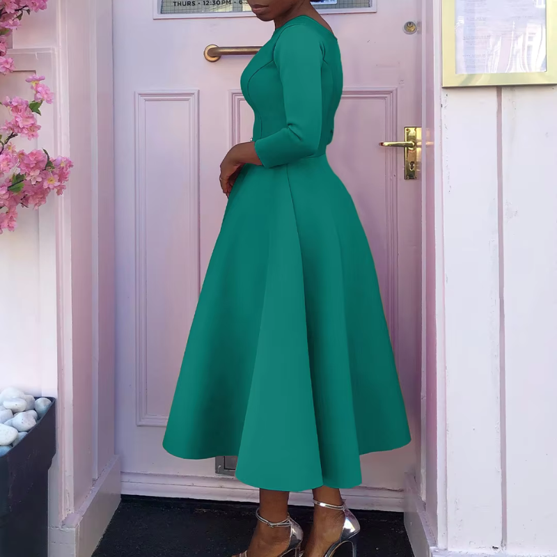 Robe Femme Élégante Mi-Longue Col Rond