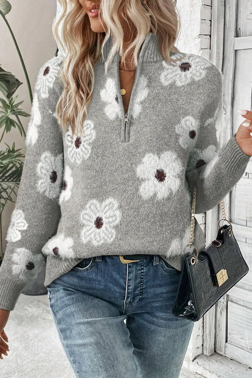 Pull à Manches Longues Floral Doux et Confortable