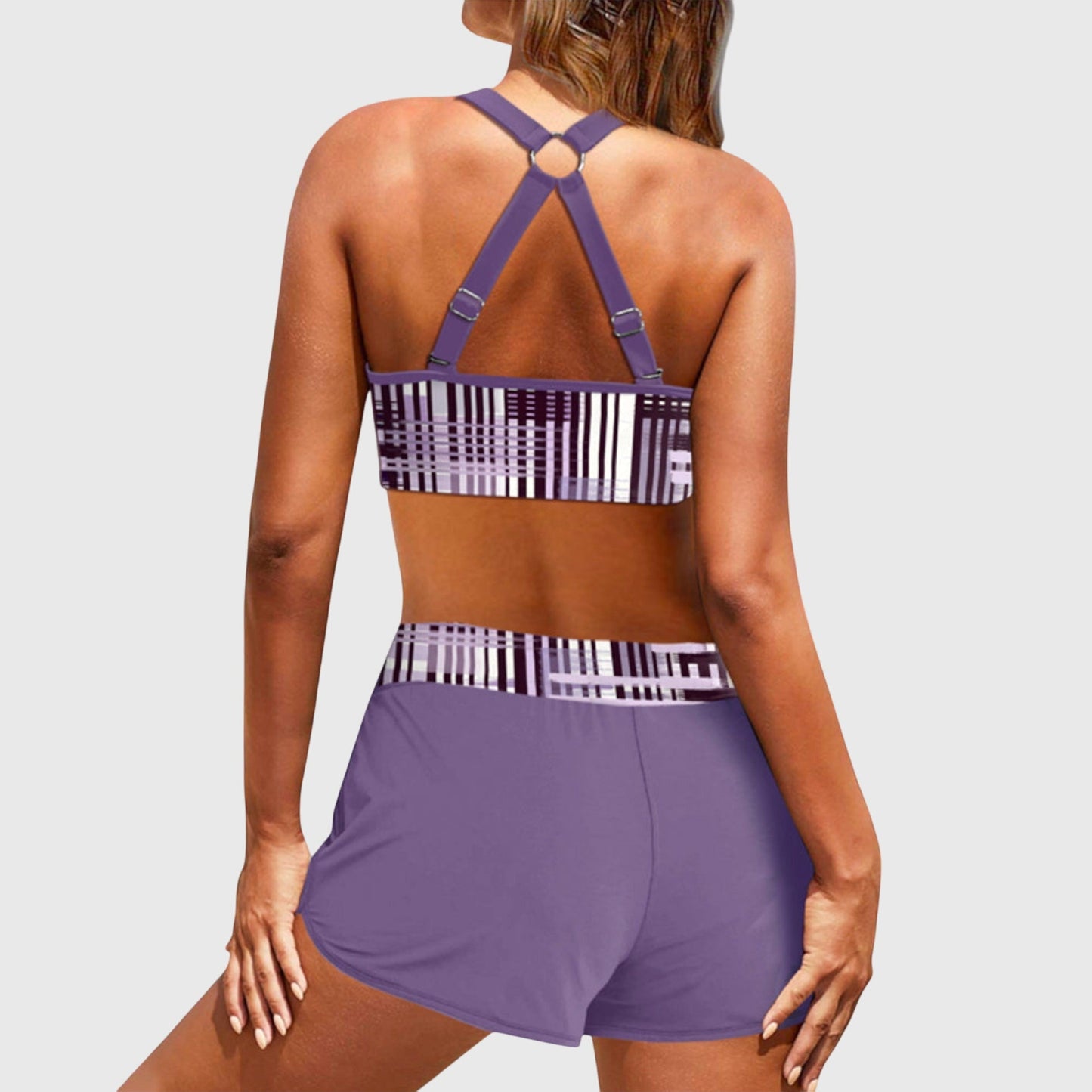 Bikini Deux Pièces Femme Polyester Short Lacet Coupe Sportive