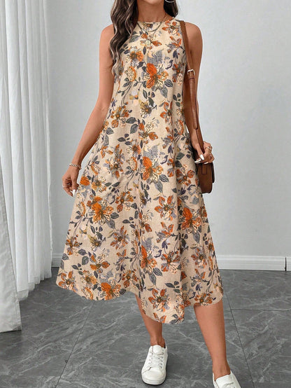 Robe Été Fleuri Courte pour Femme sans Manches