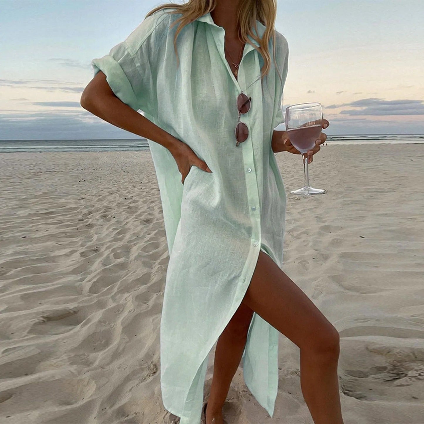Robe femme chic mi-longue taille haute élégante