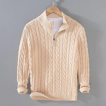 Pull Homme Beige Câblé à Fermeture Éclair - PanierRoyale