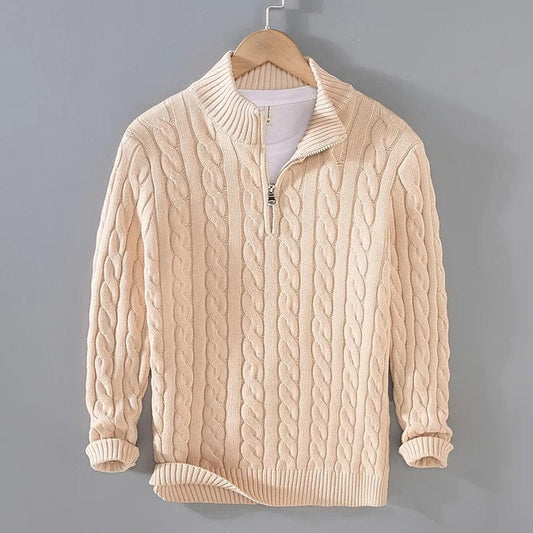 Pull Homme Beige Câblé à Fermeture Éclair - PanierRoyale
