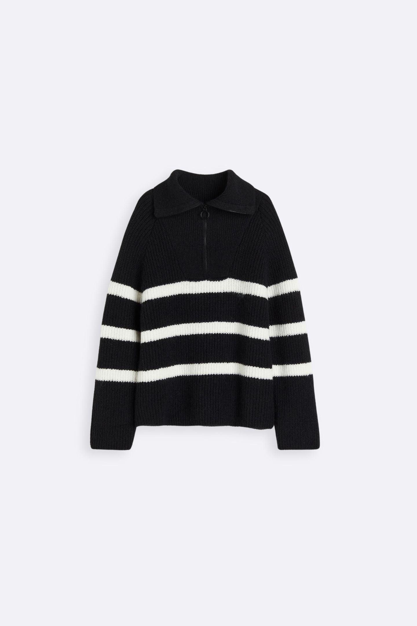 Pull femme rayé zippé avec col - BerlinGlamour