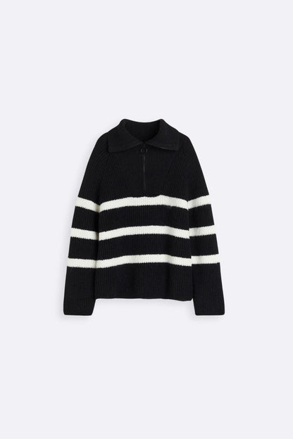 Pull femme rayé zippé avec col - BerlinGlamour