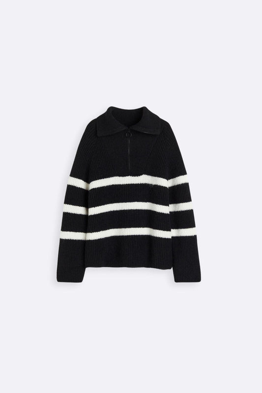 Pull femme rayé zippé avec col - BerlinGlamour
