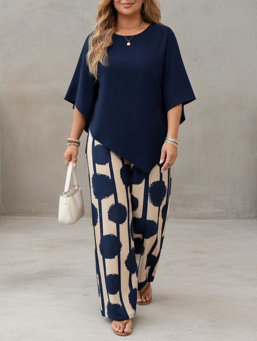 Ensemble Femme Asymétrique Fluide et Pantalon Imprimé