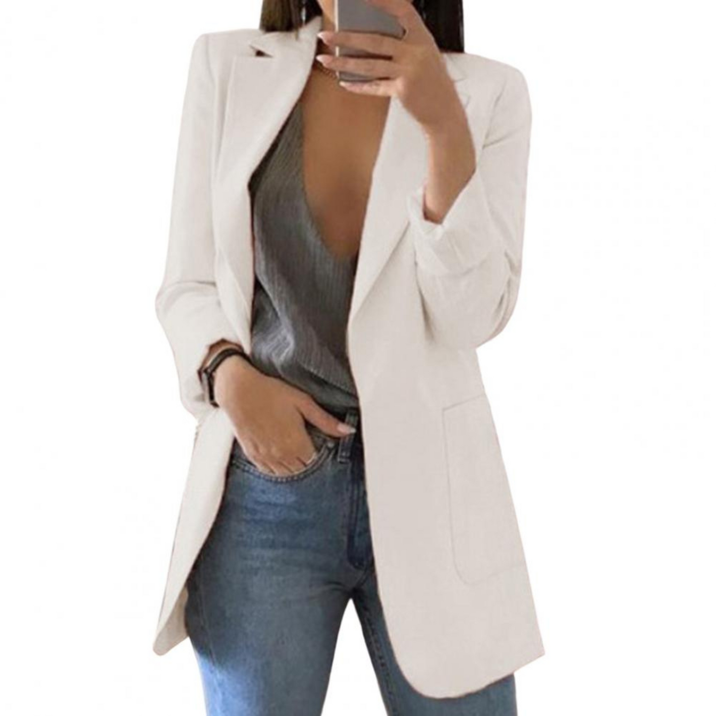 Veste Femme Élégante Sans Boutons Longue