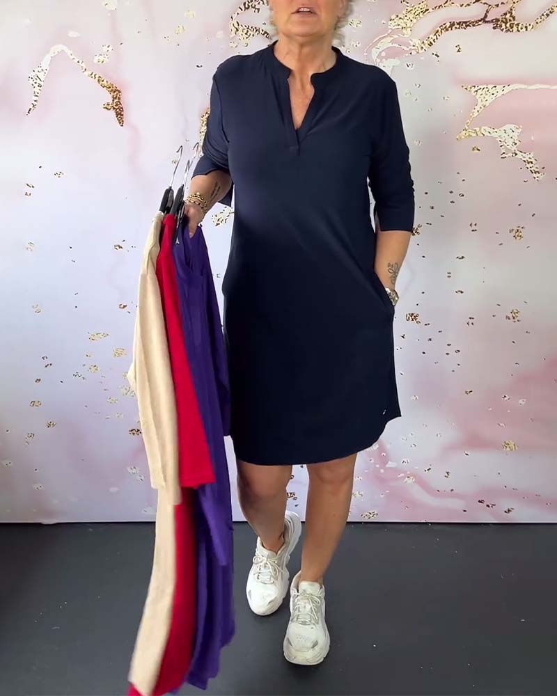 Robe Femme Coupe Fluide Col en V Confort Quotidien - PanierRoyale