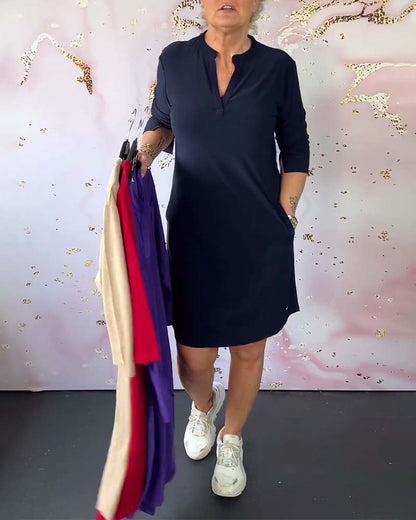Robe Femme Coupe Fluide Col en V Confort Quotidien - PanierRoyale