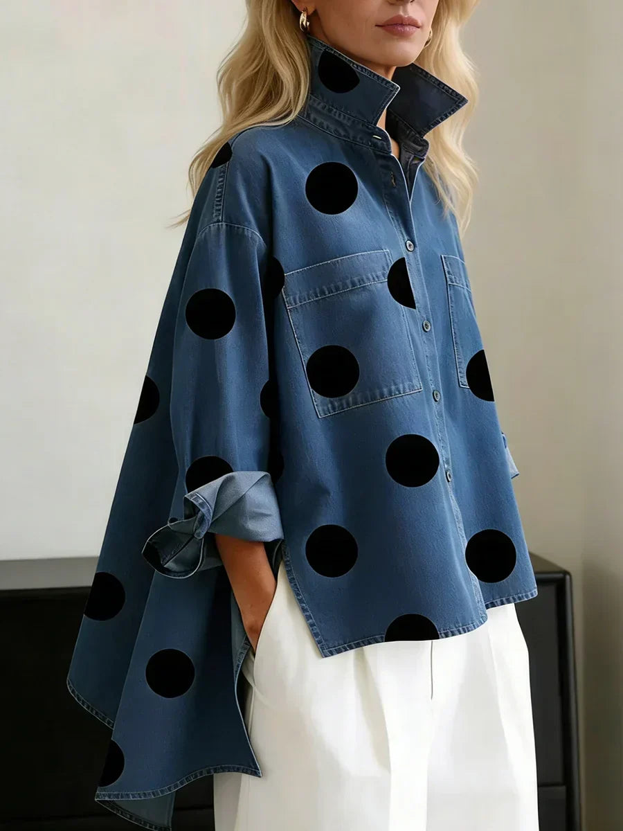 Haut Femme Coton Oversize Col Structuré Manches Longues - PanierRoyale
