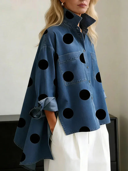 Haut Femme Coton Oversize Col Structuré Manches Longues - PanierRoyale