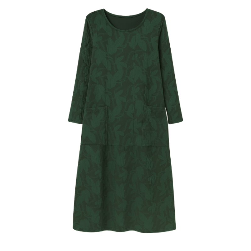 Robe Féminine Longue Manches avec Poches et Ceinture