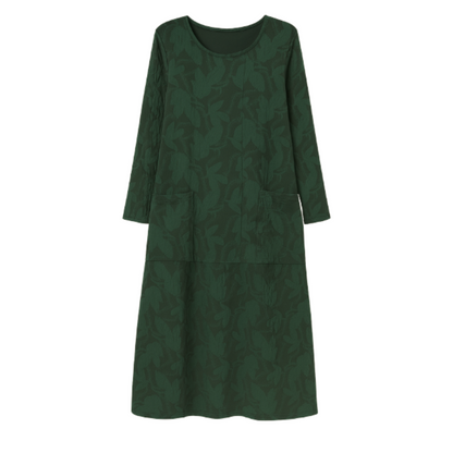 Robe Féminine Longue Manches avec Poches et Ceinture