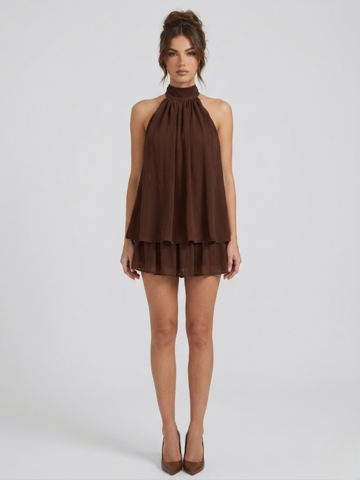 Robe Courte Femme Dos Nu Col Halter Volantée