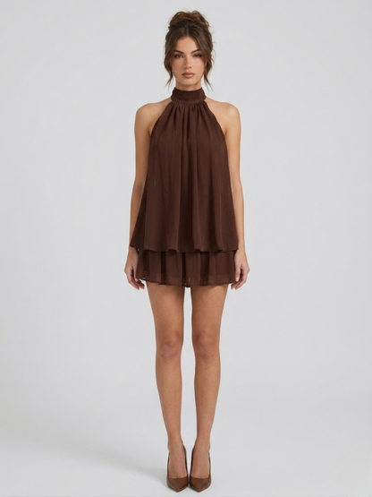 Robe Courte Femme Dos Nu Col Halter Volantée