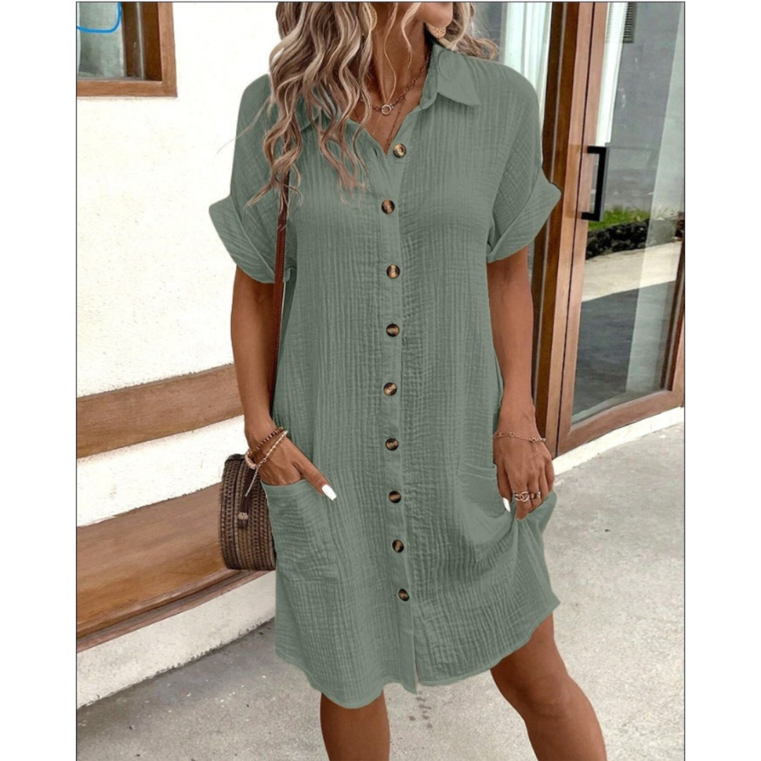 Robe Été Chic - Robe Chemisier Féminine avec Ceinture et Décolleté Plongeant