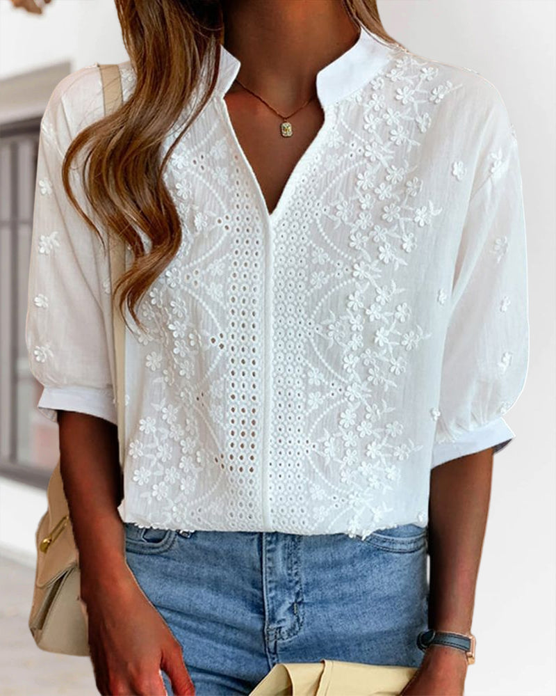 Blouse Femme Décolleté V avec Manches Bouffantes