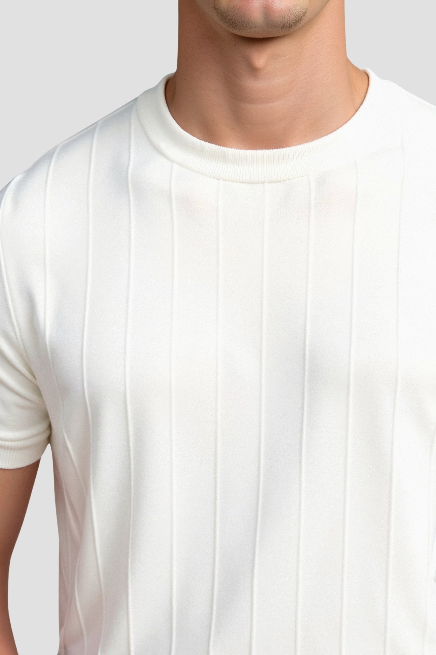 T-Shirt Rayé Classique Col Rond Épais et Confortable