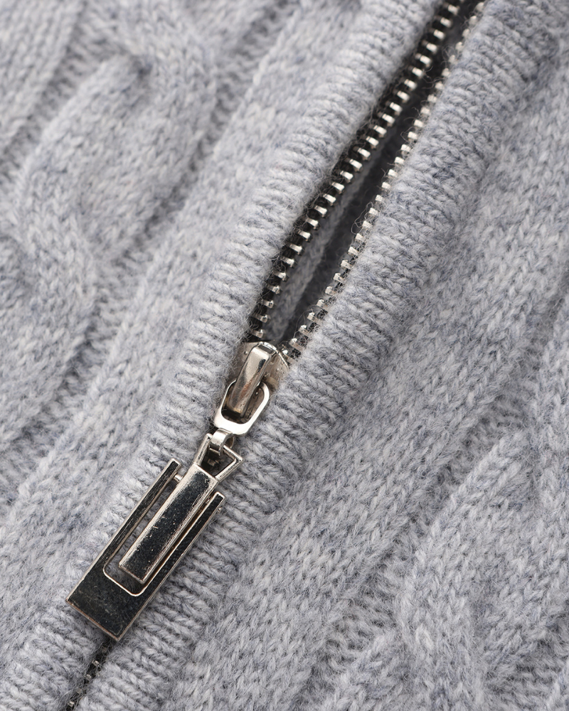 Pull Homme Châle Câble Tricot Épais et Doux au Col Zip
