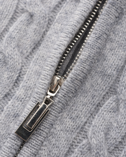 Pull Homme Châle Câble Tricot Épais et Doux au Col Zip