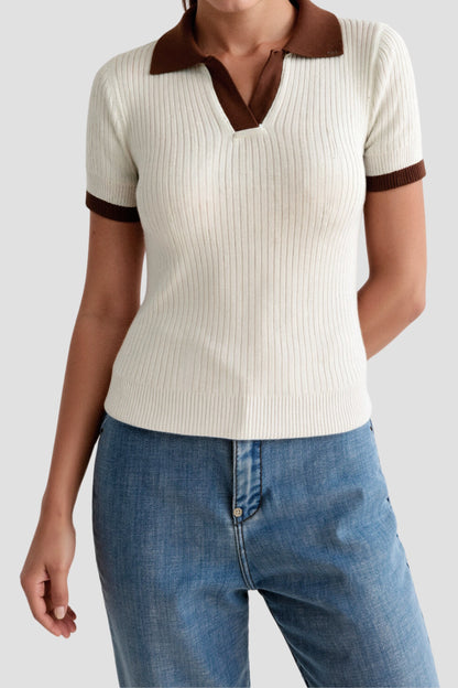 Polo Homme Col V en Côtelé à Manches Courtes