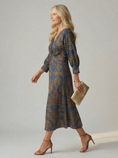 Robe Midi Femme Coupe Croisée Taille Cintrée