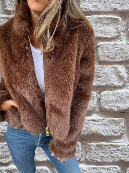 Veste en Simili Fourrure Douce et Chaude avec Fermeture Éclair