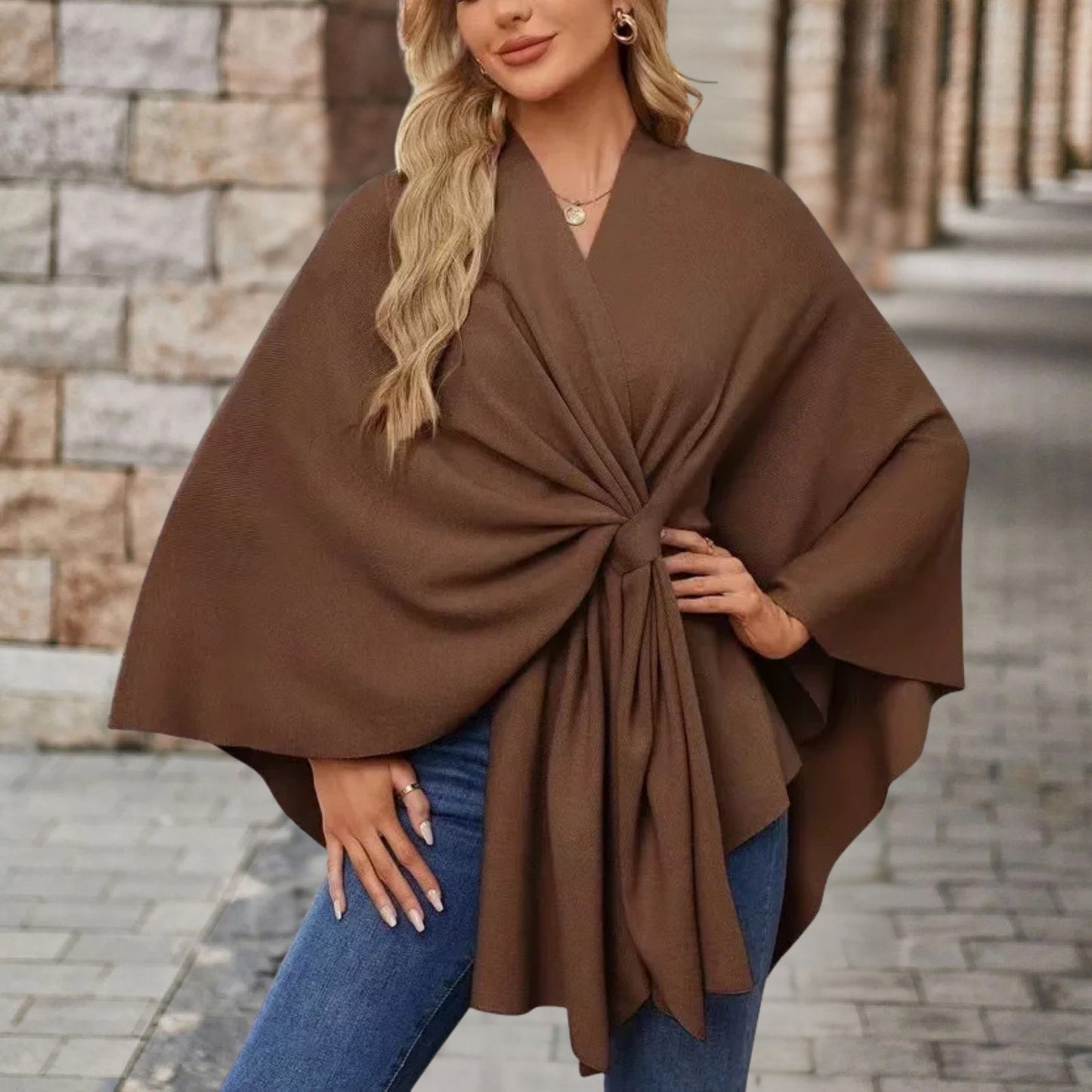 Top femme cape décolleté avec nœud devant