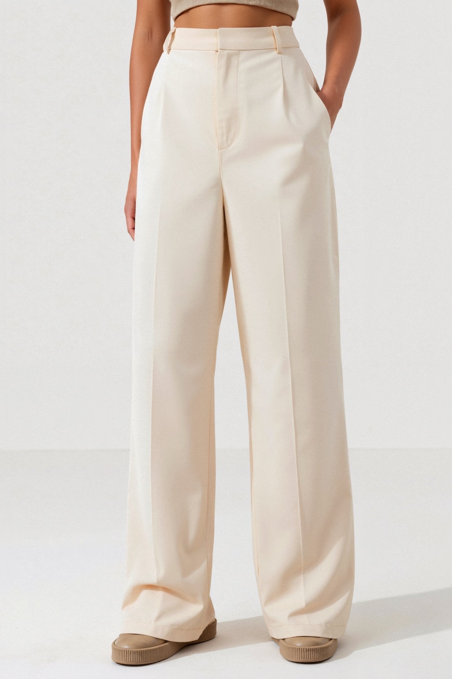 Pantalon Femme Élégant Taille Évasée avec Plis