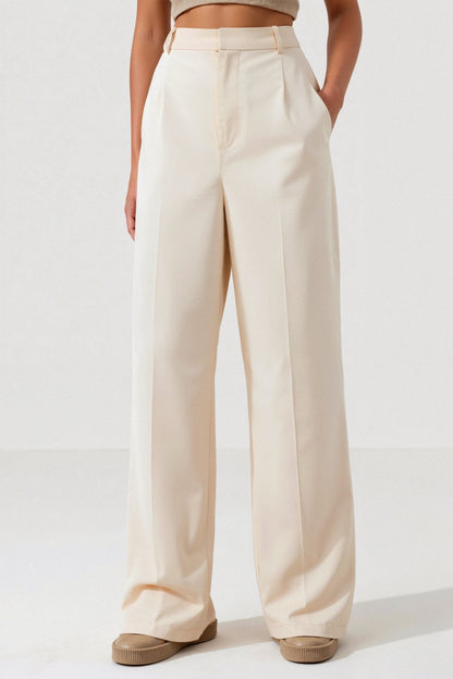 Pantalon Femme Élégant Taille Évasée avec Plis