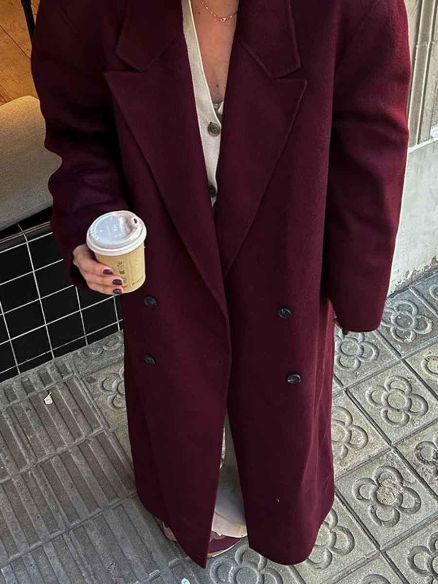 Manteau Femme Laine Rouge Bourgogne Élégant