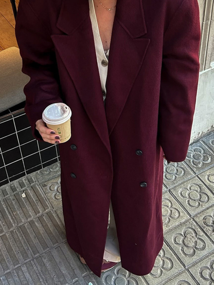 Manteau Femme Laine Rouge Bourgogne Élégant