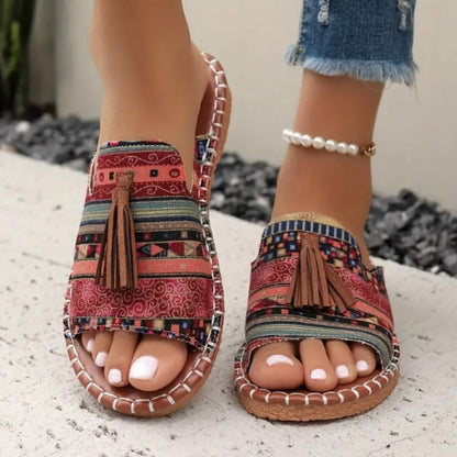 Sandales Femme Cuir Franges Semelle Confort Style Ethnique - PanierRoyale