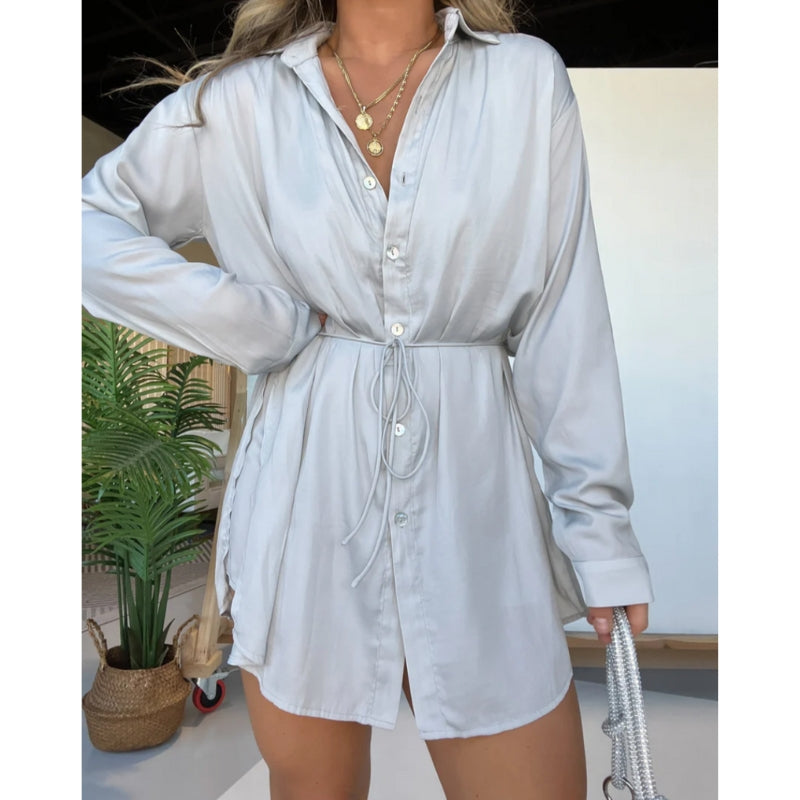 Robe Chemisier Féminine à Ceinture Élastique