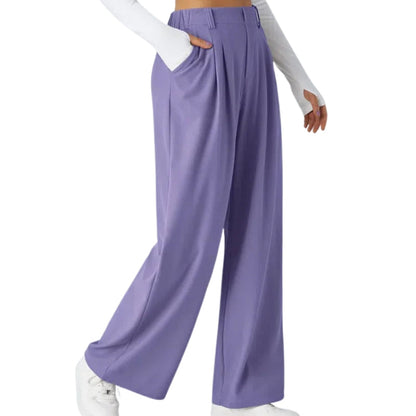 Pantalon Femme Taille Haute Élégant avec Poches Latérales