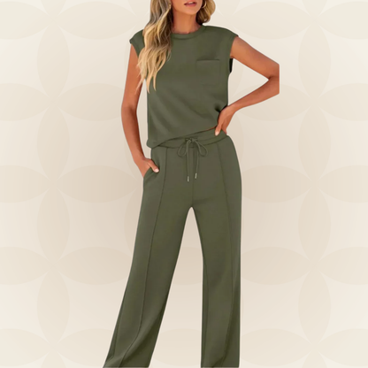 Ensemble Femme Sans Manches et Pantalon Large Fluide