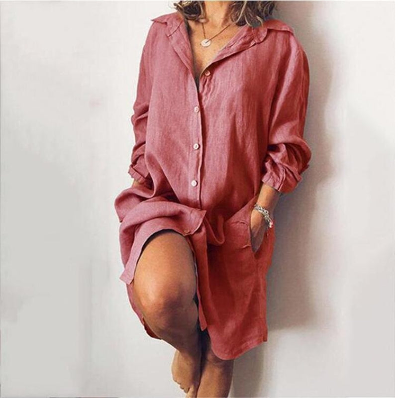 Robe Chemisier Grande Taille Chic à Manches Longues