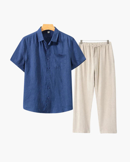 Costume Lin homme Lin léger avec chemise courte et pantalon été