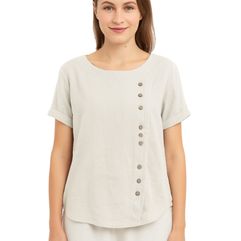 Blouse Femme Élégante Manches Courtes Boutons Avant