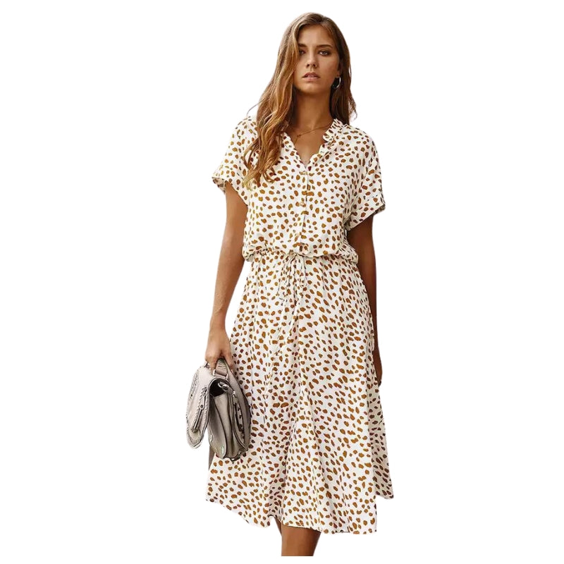 Robe Été Décontractée à Manches Courtes avec Ceinture Élastique - PanierRoyale