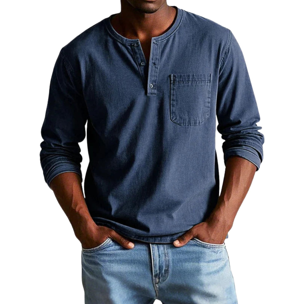 Chemise Classique en Coton Col Rond Manches Longues