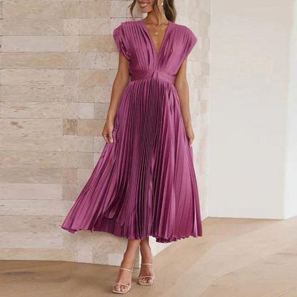 Robe De Soirée Midi Col En V Pour Femme | Sans Manches