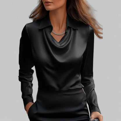 Blouse Femme Satin Décolleté Cascade Élégante