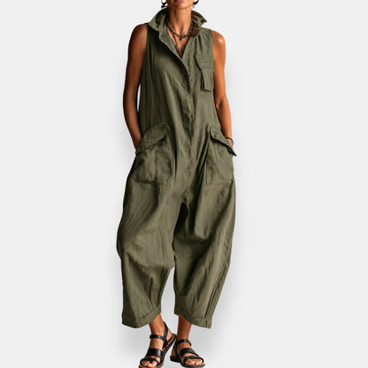 Combinaison Femme Sans Manches Coupe Oversize Poches Utilitaires