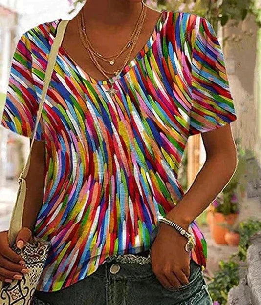 T-shirt femme décontracté col V couleur unie - PanierRoyale