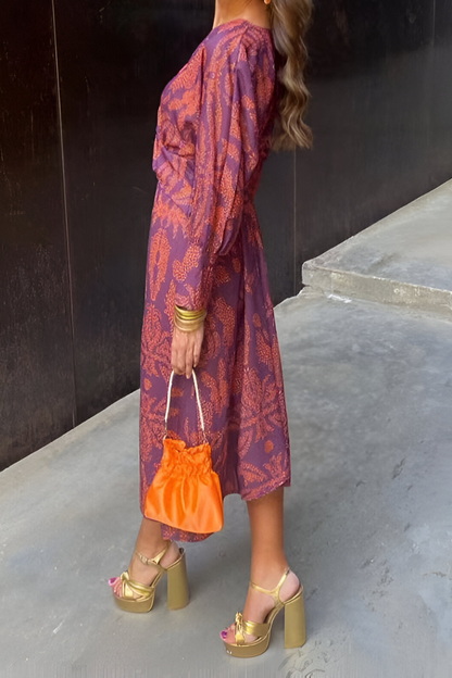 Robe Midi Élégante à Imprimé Floral avec Détail Twist